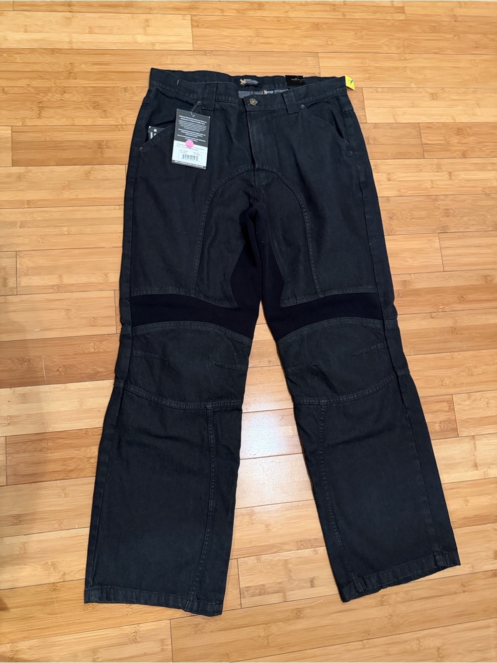 Men's Black Motorcycle Riding Pants with Stretch Panels and reinforced knees